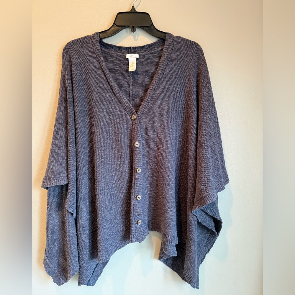 J. Jill Charcoal Blue‎ Relaxed Fit Lagenlook Poncho Cardigan Sweater Size S-L